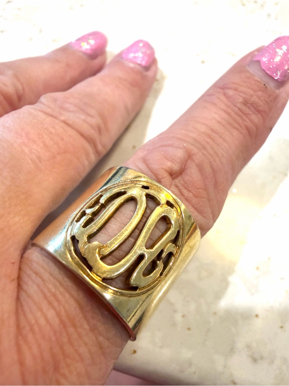 Alison & Ivy Sterling Silver Gold Vermeil Monogram Cigar Band Ring Size 10